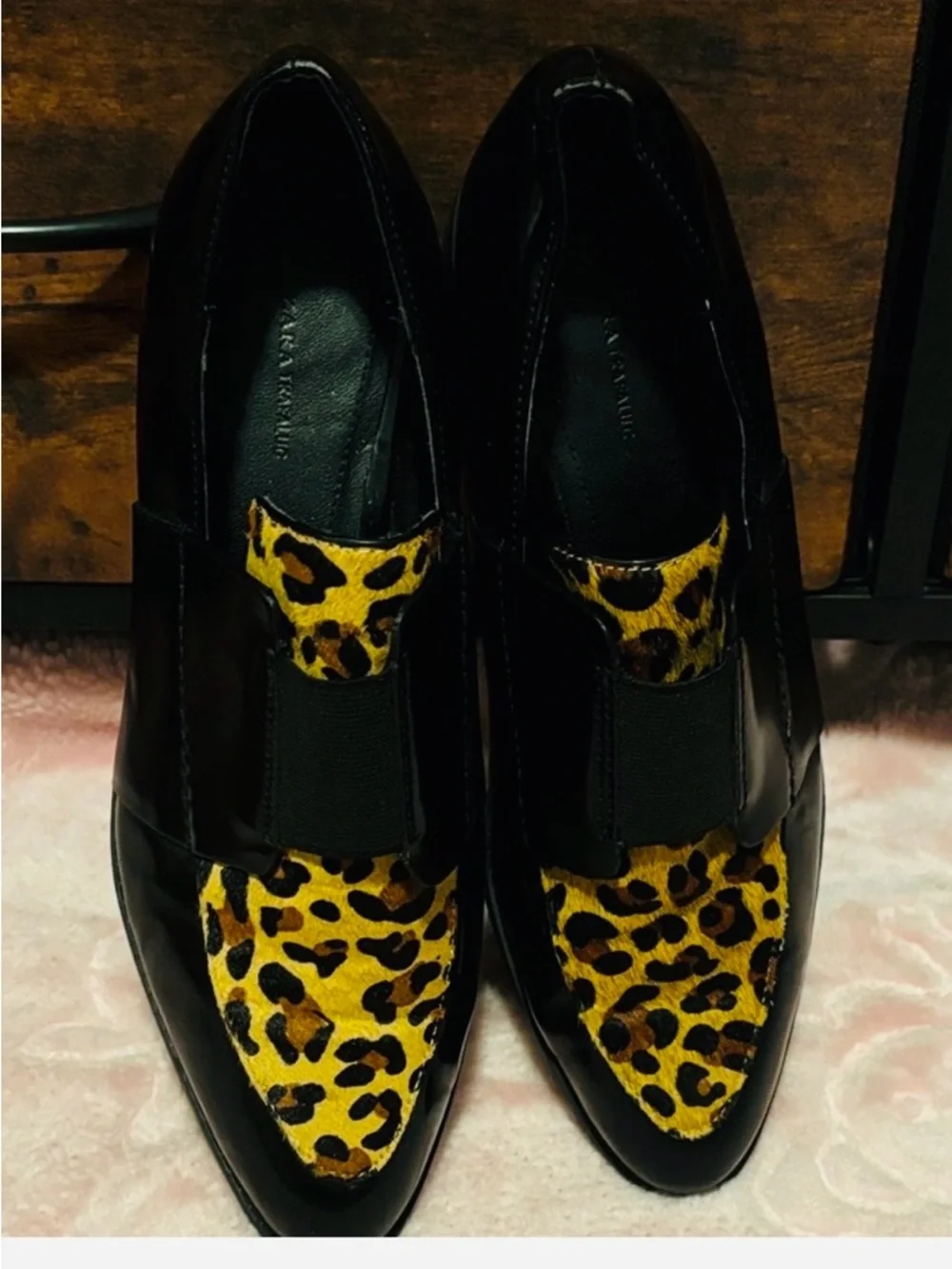 Zara Black and Leopard Slip-On Shoes, size 8.5 (EU39), Excellent Condition
